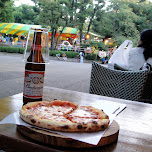 pizza and a budweiser at ueno zoo in Ueno, Japan 