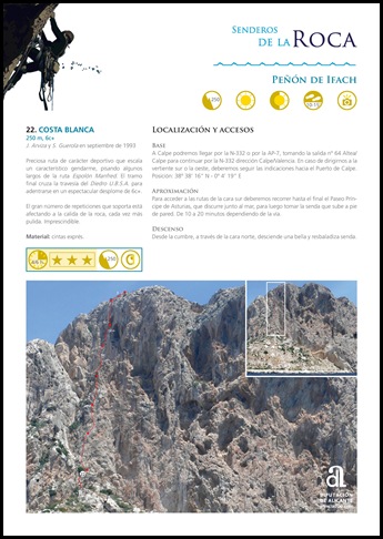Peon de Ifach - Sur - Costa Blanca 250m 6c  (6b A0 Oblig) (senderosdealicante.com)