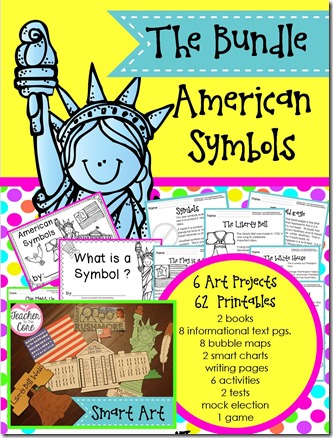 American Symbols Literacy and SMART ART by Teacher to the Core- Each project has an academic task on it to up the rigor & make your classroom look brilliant and beautiful- The reading pages will get you results