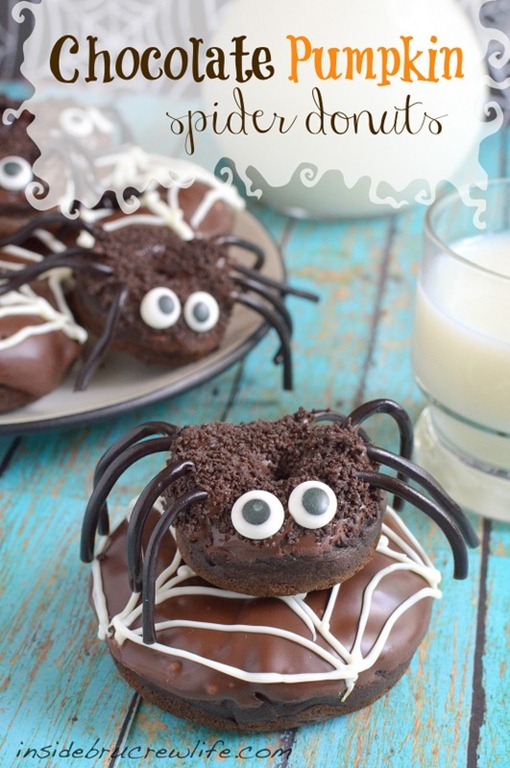 chocolate pumpkin spider donuts