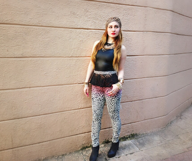 Forever 21 leopard print ombré skinny jeans & a Leather Peplum Top