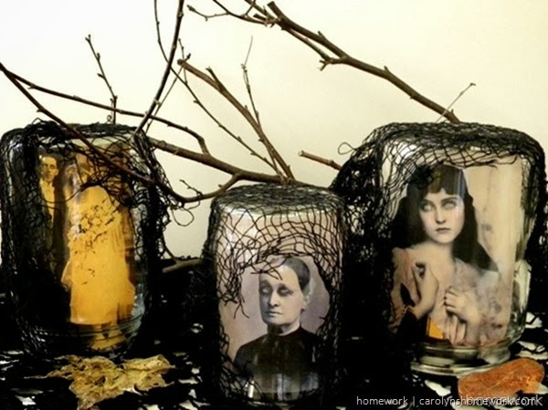 Halloween Scary Jars using vintage portraits via homework | carolynshomework.com