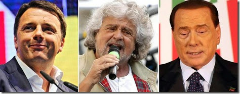 Renzi Grillo e Berlusconi