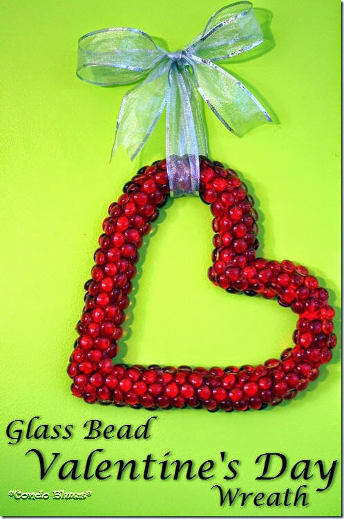 Glass bead Valentines day heart wreath