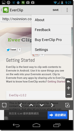 evernote android clip web