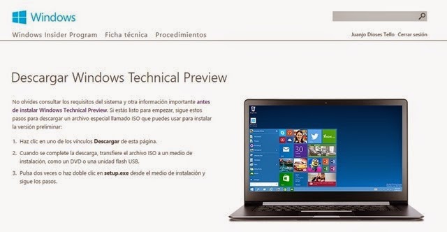 Cuánto pesa la versión prueba de Windows 10