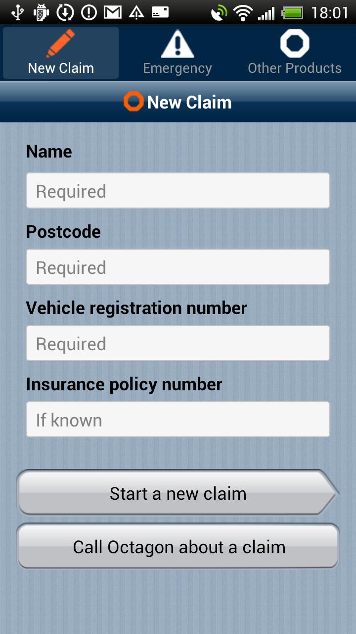 Octagon Insurance Claims App Screen 1