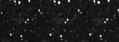 conjunto de três imagens do cometa Lovejoy