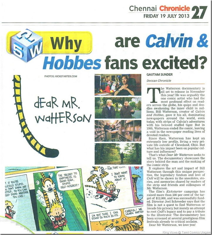 Deccan Chronicle Chennai Chronicle Friday19th July 2013  Calvin Hobbes News