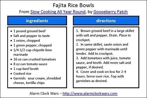 fajita rice bowl recipe card