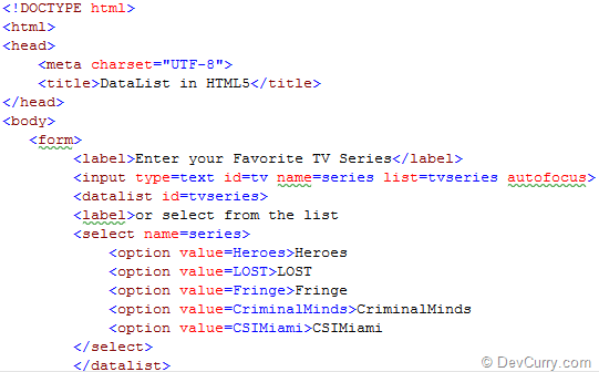 HTML 5 DataList