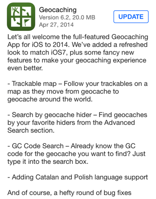 Geocaching v 6.2 for iOS