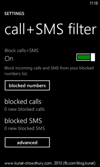 Block nos. in Call + SMS Filter Settings Page