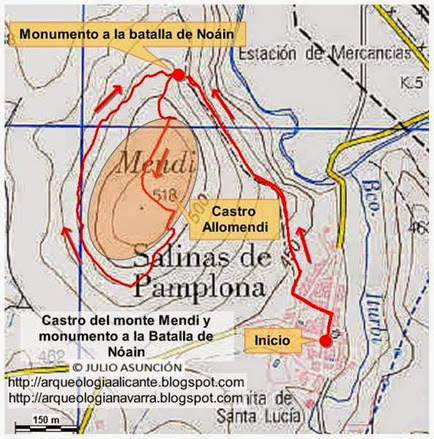 Mapa ruta monumento a la Batalla de Noáin y castro de Allomendi