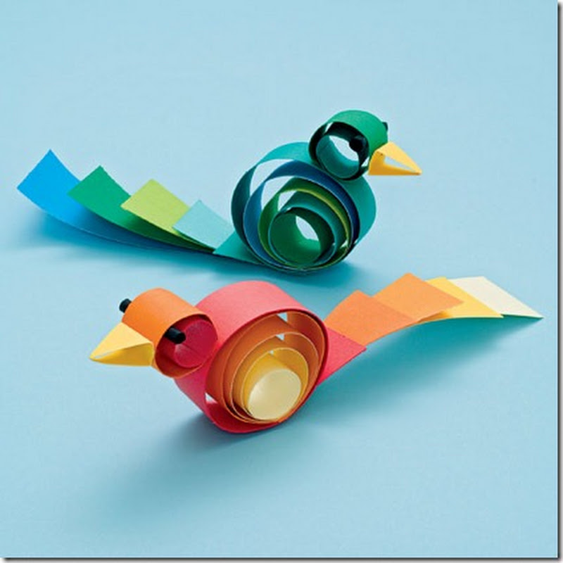 pájaros hechos con tiras de papel - Manualidad para niños