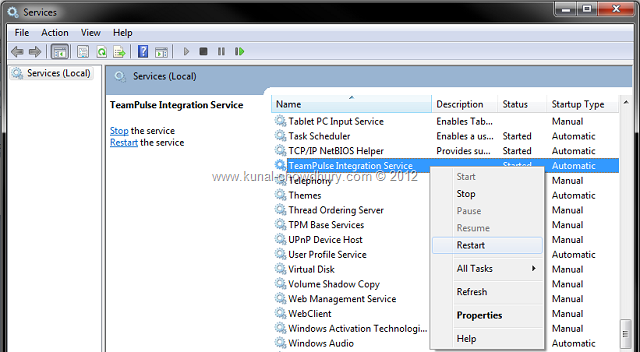 Restart the TeamPulse Integration Service Restart the TeamPulse Integration Service