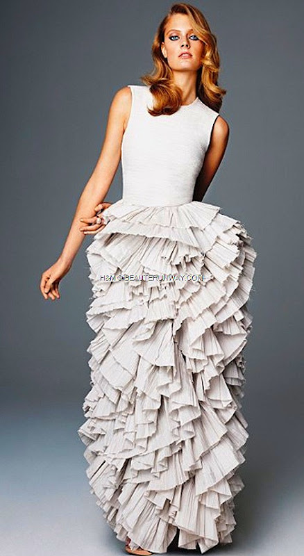 H&M CONSCIOUS EXCLUSIVE GLAMOUR COLLECTION SPRING 2012 ULTIMATE RED CARPET GOWN organza crease plissé meringue skirt silk boule