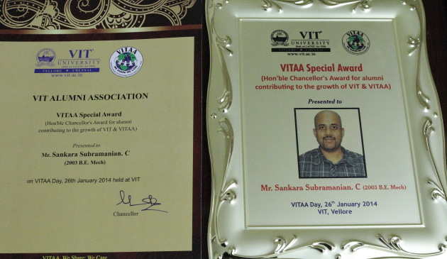 Award from my alma mater - VIT University