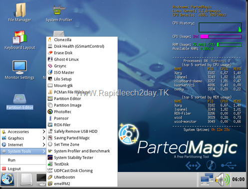 Download Parted Magic V11.12.30 with Programs 2012 – The Linux Live CD/USB Partitioning Free Tool  - no install required