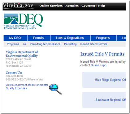 Virginia DEQ Department of Environmental Quality Issued Title V Permits