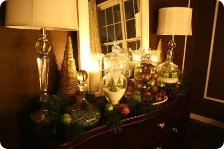 green and brown christmas vignette