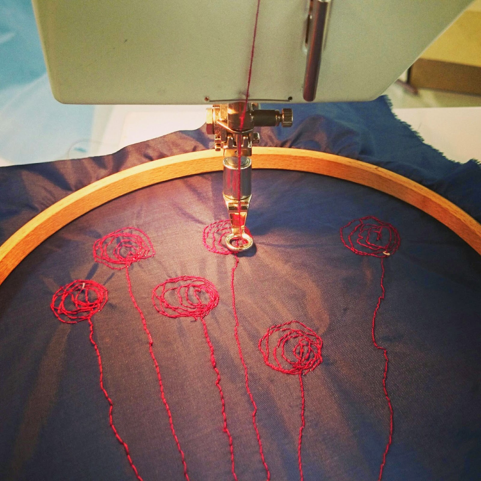 Textiles. Free hand stitching.