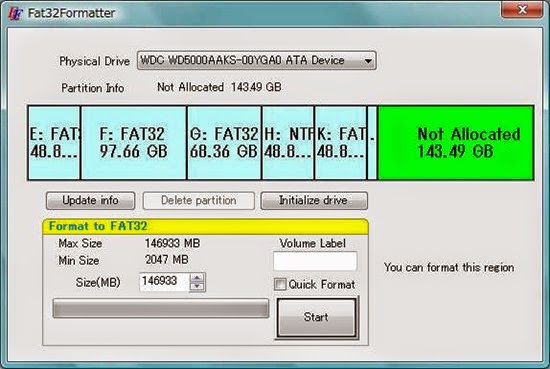 برنامج فورمات FAT32 للأقراص الأكبر من 32 جيجا Fat32Formatter