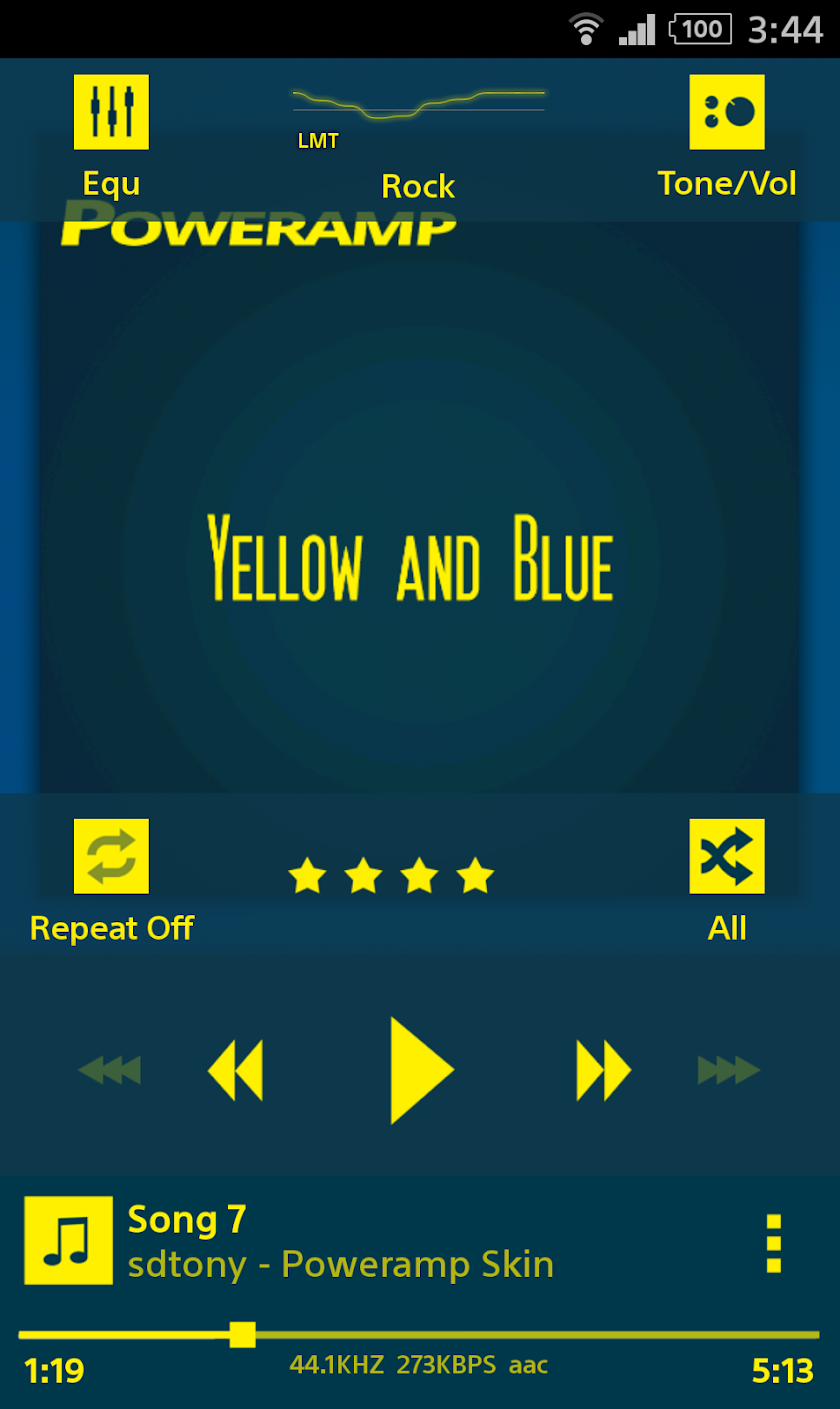 Poweramp Yellow and Blue Skin Screen 3