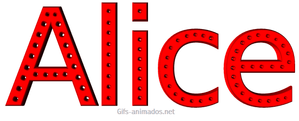 Alice com letras vermelhas balançan