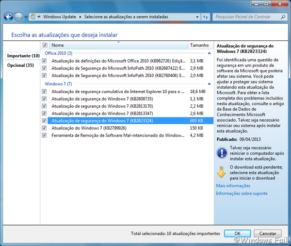 Atualização KB2823324 causa problemas no Windows 7