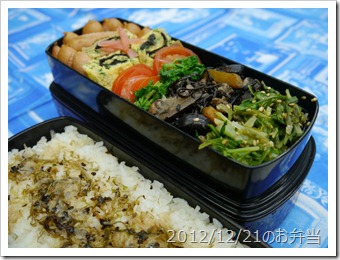 粗挽きウインナーソーセージ，水菜の辛和え・ひじきの煮物(2012/12/21)