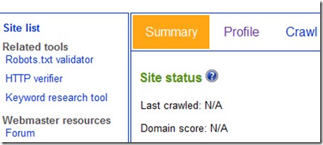 Webmaster tools user interface