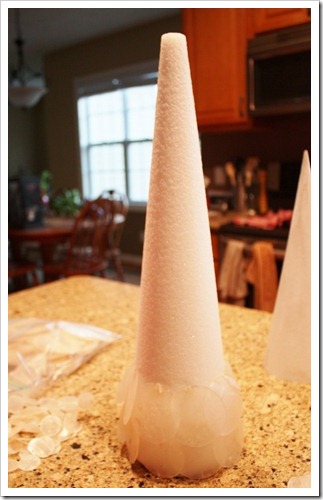 Glue capiz shells on cones 