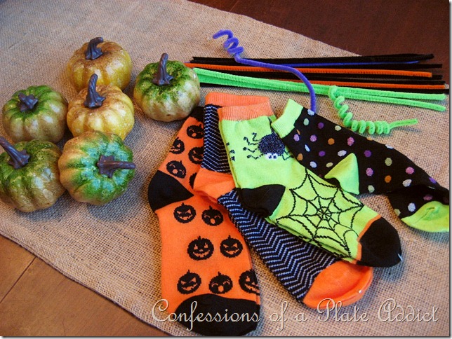 Supplies for Halloween sock pumpkins