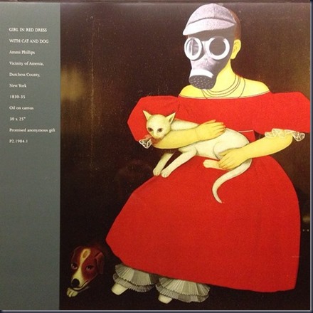 A Girl in Red Dress with Cat and Dog, Updated (Ammi Phillips [1830] & Jilly Ballistic [2013]; 5th Ave 53rd St; MoMA platform)