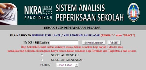 Sistem Analisis Semakan Ibu Bapa : Kementerian pendidikan malaysia (kpm) telah mewujudkan satu sistem semakan yang dikenali sebagai sistem analisis peperiksaan sekolah.
