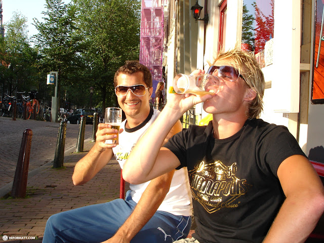having beers on a beautiful day in downtown amsterdam in Amsterdam, Netherlands 