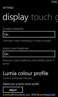 Enhanced display settings with Lumia colour profile