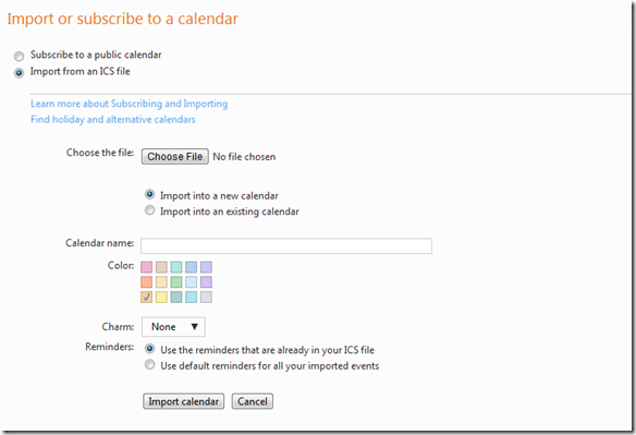 Import ot Subscribe to a Calendar request