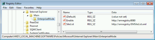 Registry location showing enterprise mode configuration.