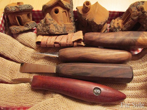 Tools and bark carvings