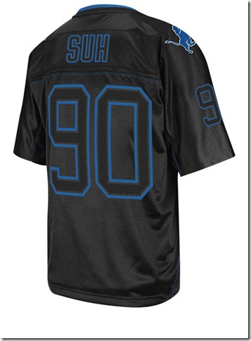The Detroit Lions' Ndamukong Suh black premier "Lights Out" jersey.