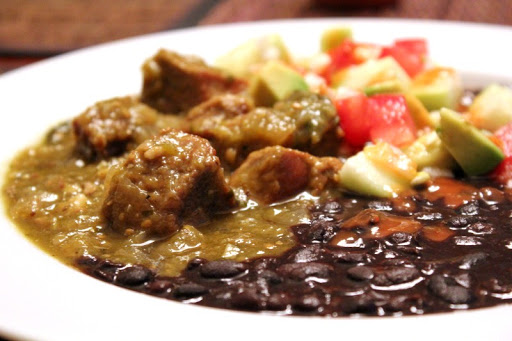 Pork Chile Verde with Saucy Black Beans
