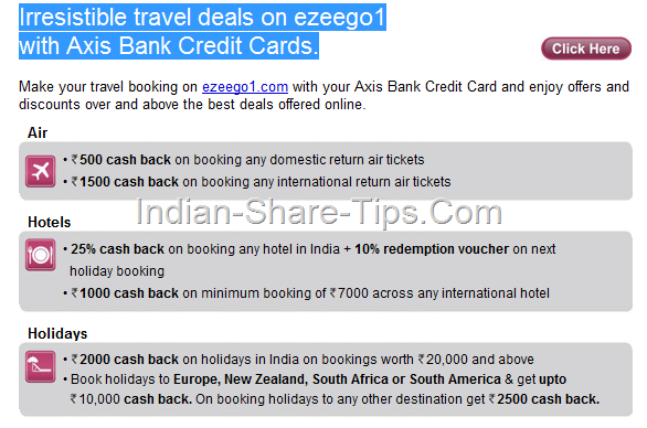 axis bank travel deals with ezeego