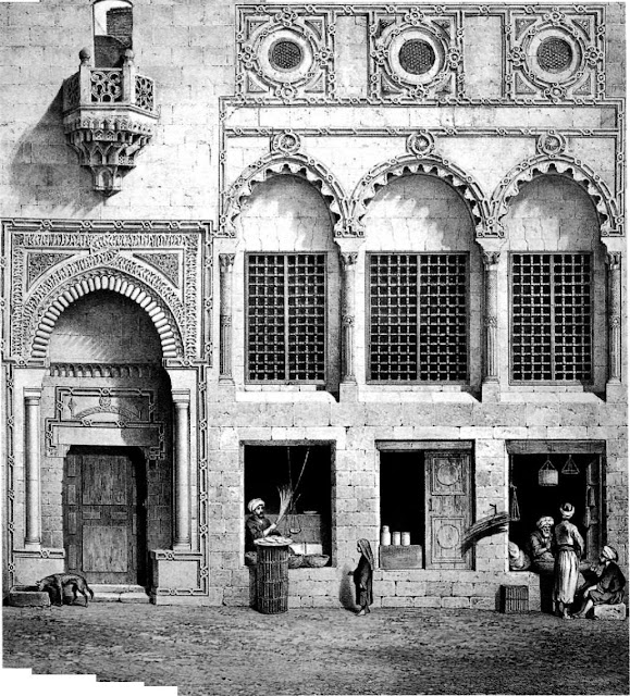 Zamyat Abd al-Rahman Katfchuda, 18th century. In 1729. Abd al-Rahman Katkhuda built a zawiya— housing for Sufis—on two levels above a few shops. This was but one of his contributions to Cairo's cityscape. Prisse draws parallels between its decoration and that of European Renaissance styles.
