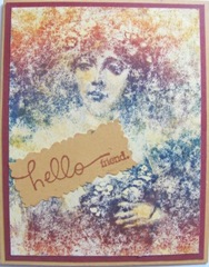 rainbow ink woman with hello friend card