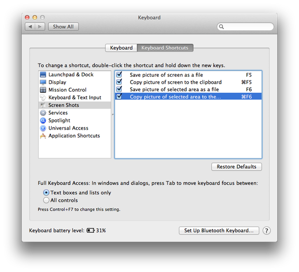 OS X Lion New Screen Shots Keyboard Shortcuts