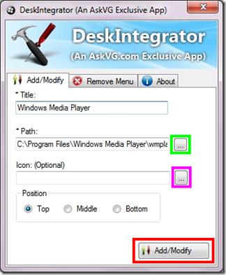 DeskIntegrator aggiungere programma al menu contestuale del mouse