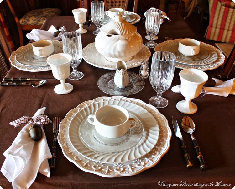 Bargain Decorating with Laurie-Brown and white tablescape