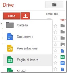 Google Drive Crea Foglio d lavoro